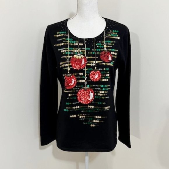 Jack B. Quick Sweaters Jack B Quick Holiday Beaded Sequin Ornaments Black Sweater Poshmark